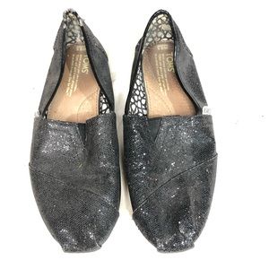 Toms Alpargata Women's 9 Black Glitter Flats Shoes